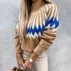 Women's Long Sleeve Turtleneck Geometric Pattern Loose Casual Sweater