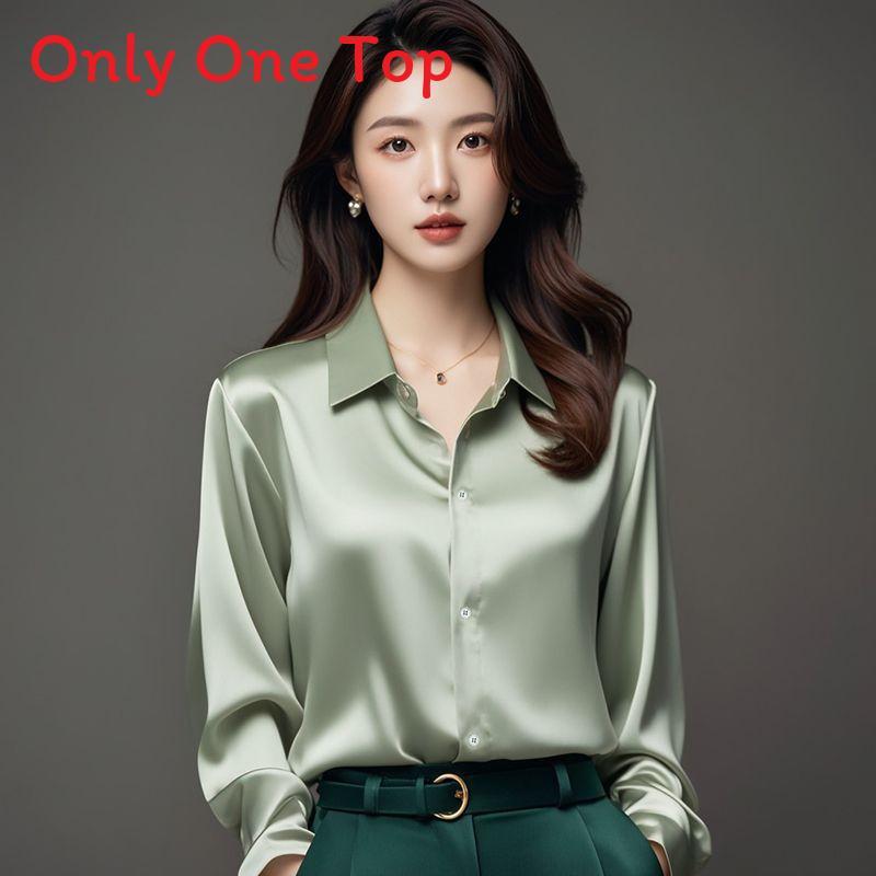 Womens Satin Purple Business Shirt With Long Sleeves For Office And Workwear