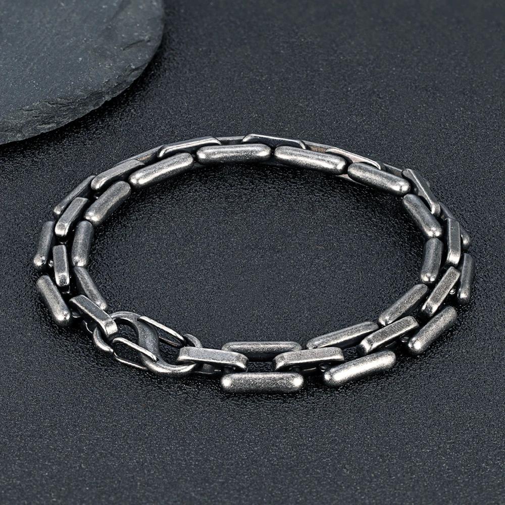 Men's Heavy Handmade Chain Bracelet Never Fade Double Push Carabiner Clasp Stainless Steel Punk Rectangle Link Accessory