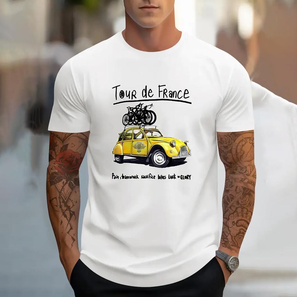 Летняя мужская футболка с принтом мультяшных машин, повседневная футболка с коротким рукавом, свитер с круглым вырезом, модная уличная мужская футболка, свободная одежда