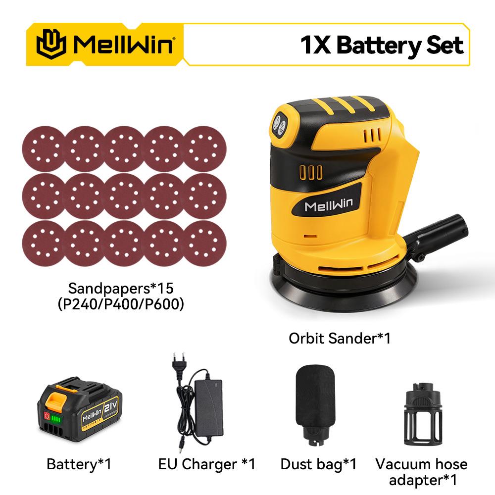 MELLWIN Аккумуляторная электрическая шлифмашина 3-ступенчатая регулируемая орбитальная шлифовальная полировальная машина деревообрабатывающий инструмент для аккумулятора Makita 18V штырь