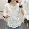 2024 Flare Sleeve Embroidery Lace White Shirt Woman Summer Elegant Blouse Women Casual O-neck Tops Female Clothing 25897