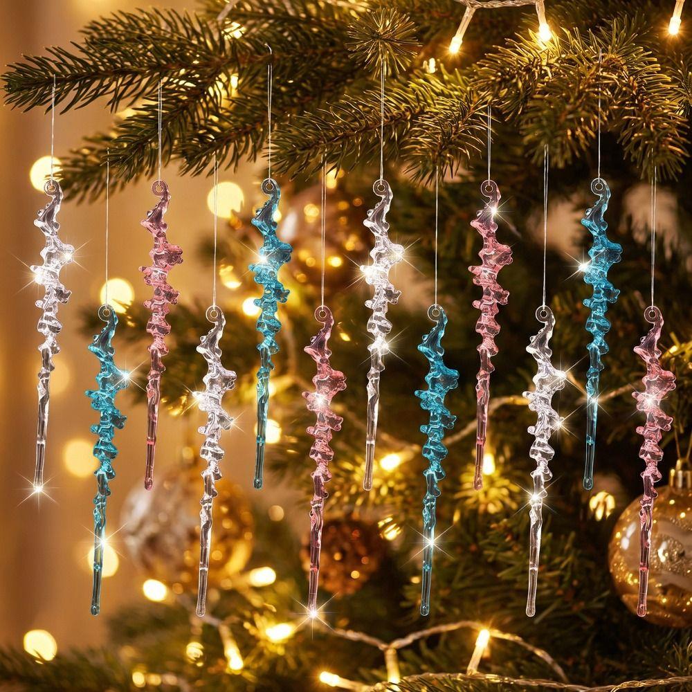 Acrylic Christmas Tree Pendants Twisted Water Drop Design Snowflake Ornaments Set Home Decoration