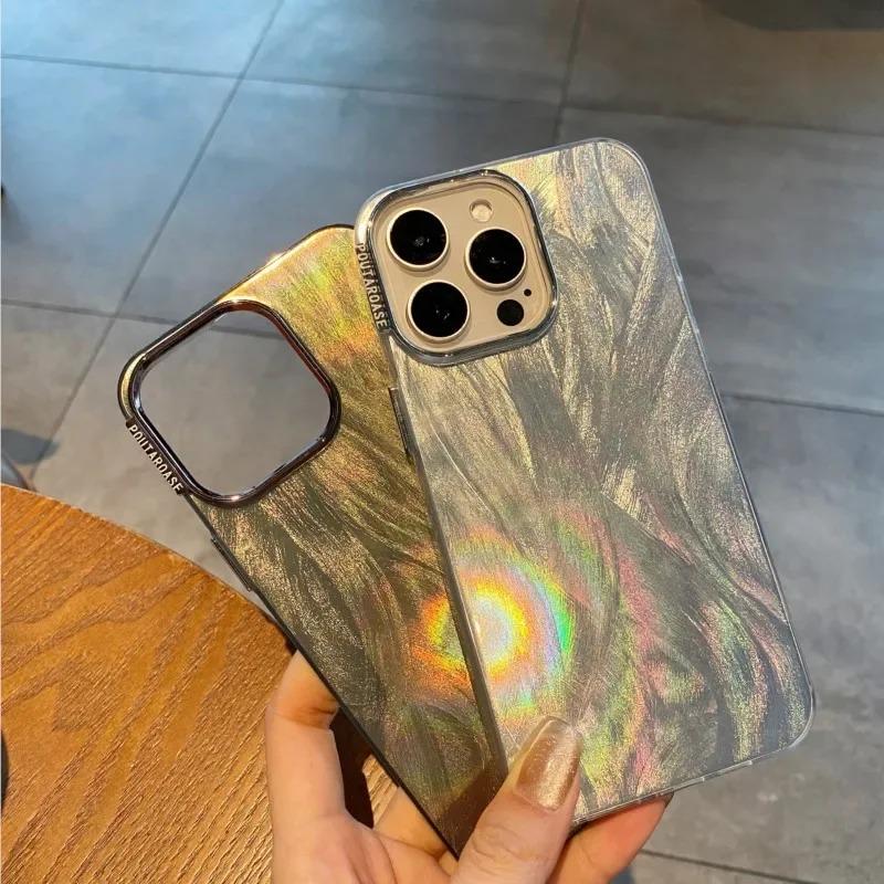 Роскошный блестящий лазерный чехол для телефона для iPhone 15 14 13 12 11 Pro Max Bling Dreamy Shell противоударная мягкая задняя крышка