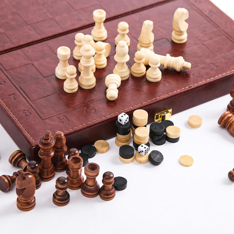 Brangdy Portable Folding 3-in-1 Chess and Board Games Set