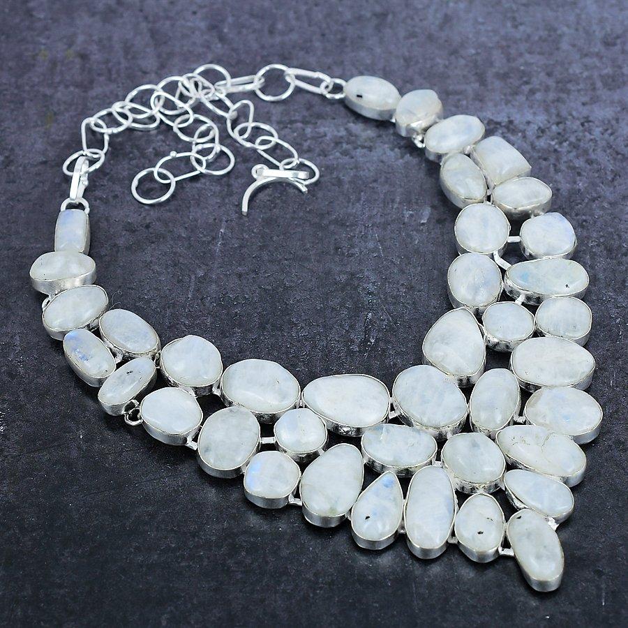 Лунный камень драгоценный камень ручной работы из стерлингового серебра 925 пробы ювелирное ожерелье 18 дюймов b9Q11