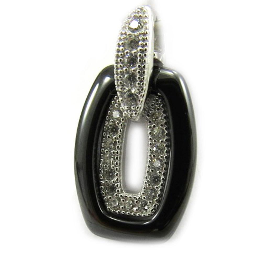 Les Trésors De Lily [L5681] - Серебряный кулон "Сисси" черный (керамика) родиевое покрытие - 15х10 мм