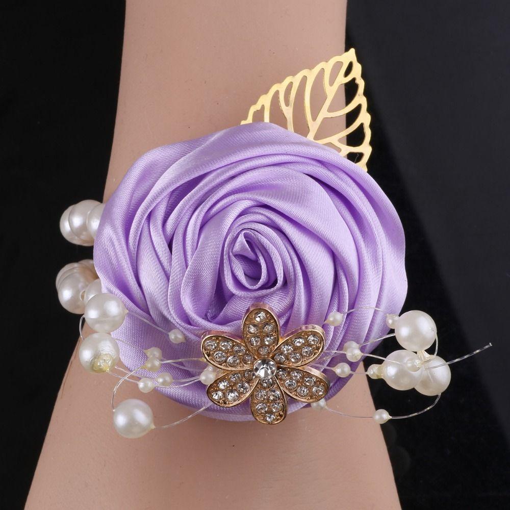 Artificial Rose Bridesmaid Wrist Flowers Ribbon Wedding Flower Bracelet Wedding Party