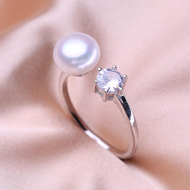 seniko Double Color Natural Freshwater Pearl Rings For Women Fashion Female Cubic Zirconia CZ Ring Pearl Jewelry Adjustable Ring