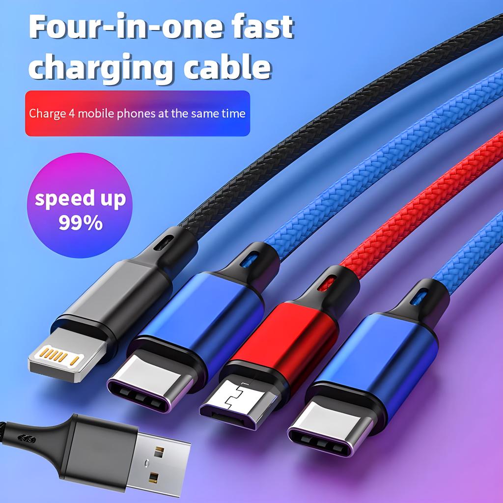 4-in-1 USB to Type-C&Micro Fast Charging Cable 3A Quick Charge Data Cord for Xiaomi Samsung iPhone-Multi-Device High Speed Charg