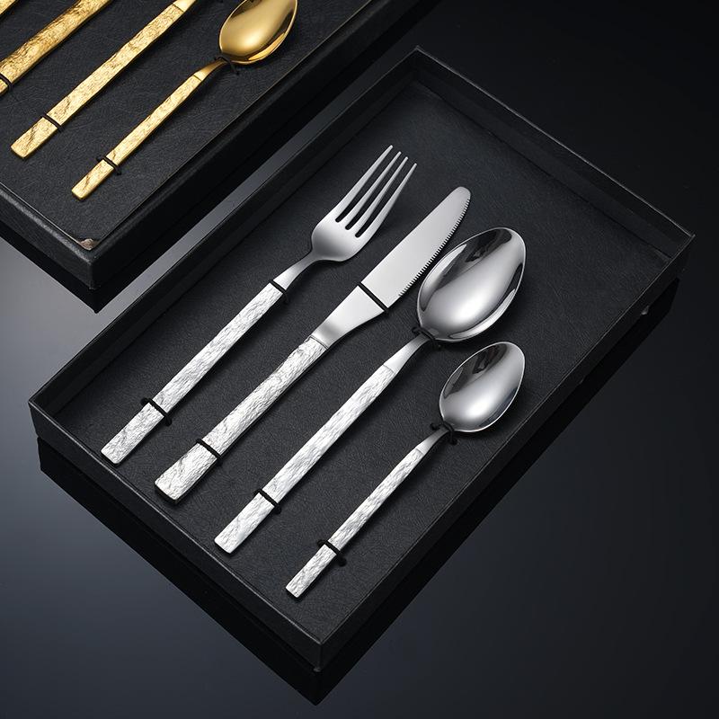 Stainless Steel Western Tableware Stone Pattern Steak Knife and Fork Dessert Coffee Spoon Four-piece Set Western Restaurant