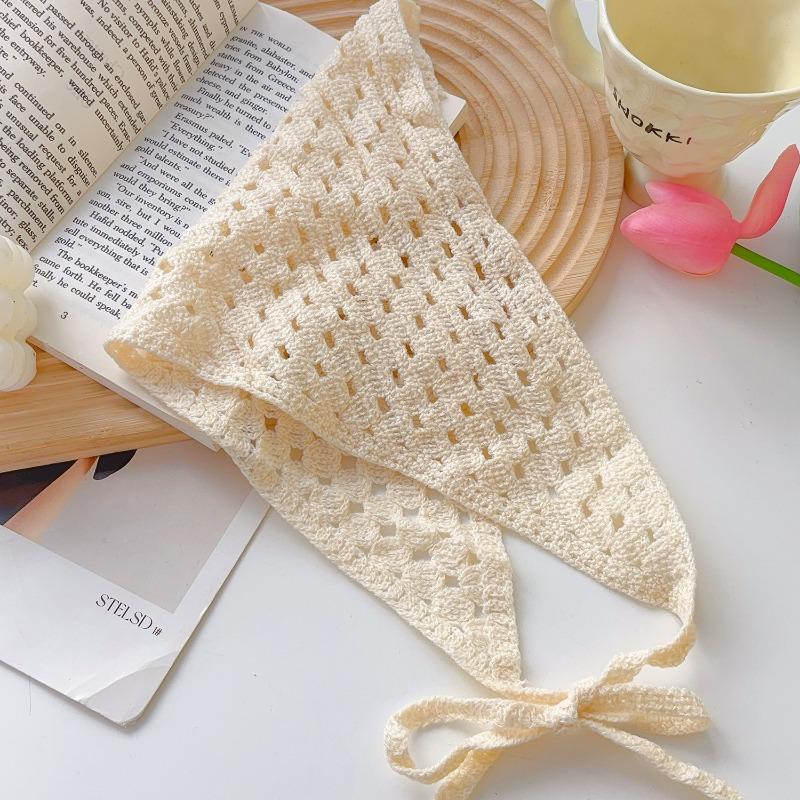 Бежевая хлопковая повязка на голову с вырезом в виде треугольника для женщин, летняя дорожная повязка для волос, платок, бандана, повязки на голову с полым узором в французском стиле