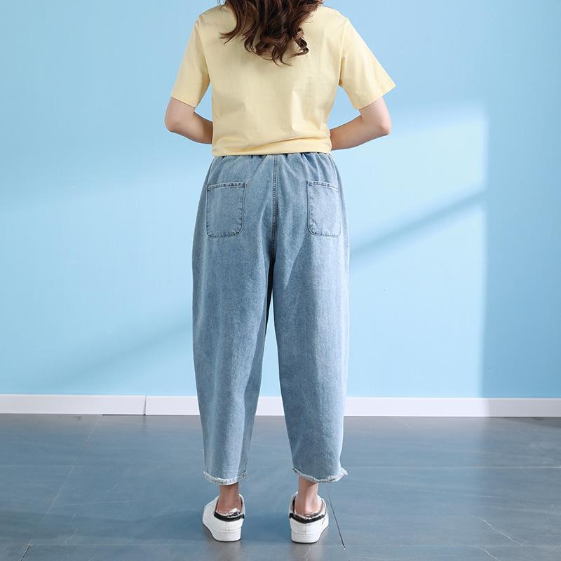 Женские джинсы больших размеров, повседневные гарлемские брюки с широкими необработанными краями