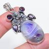Natural Purple Lace Agate, Amethyst 925 Sterling Silver Pendant 2.32" E9p18