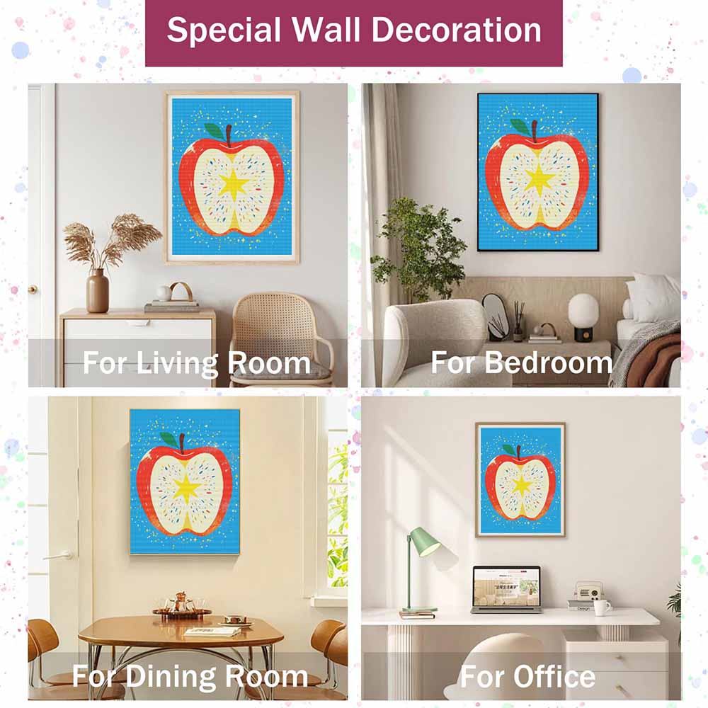 5D DIY Diamond Painting Set. Red Apple Fruit Star Diamond Art Embroidery Home Decor Gift