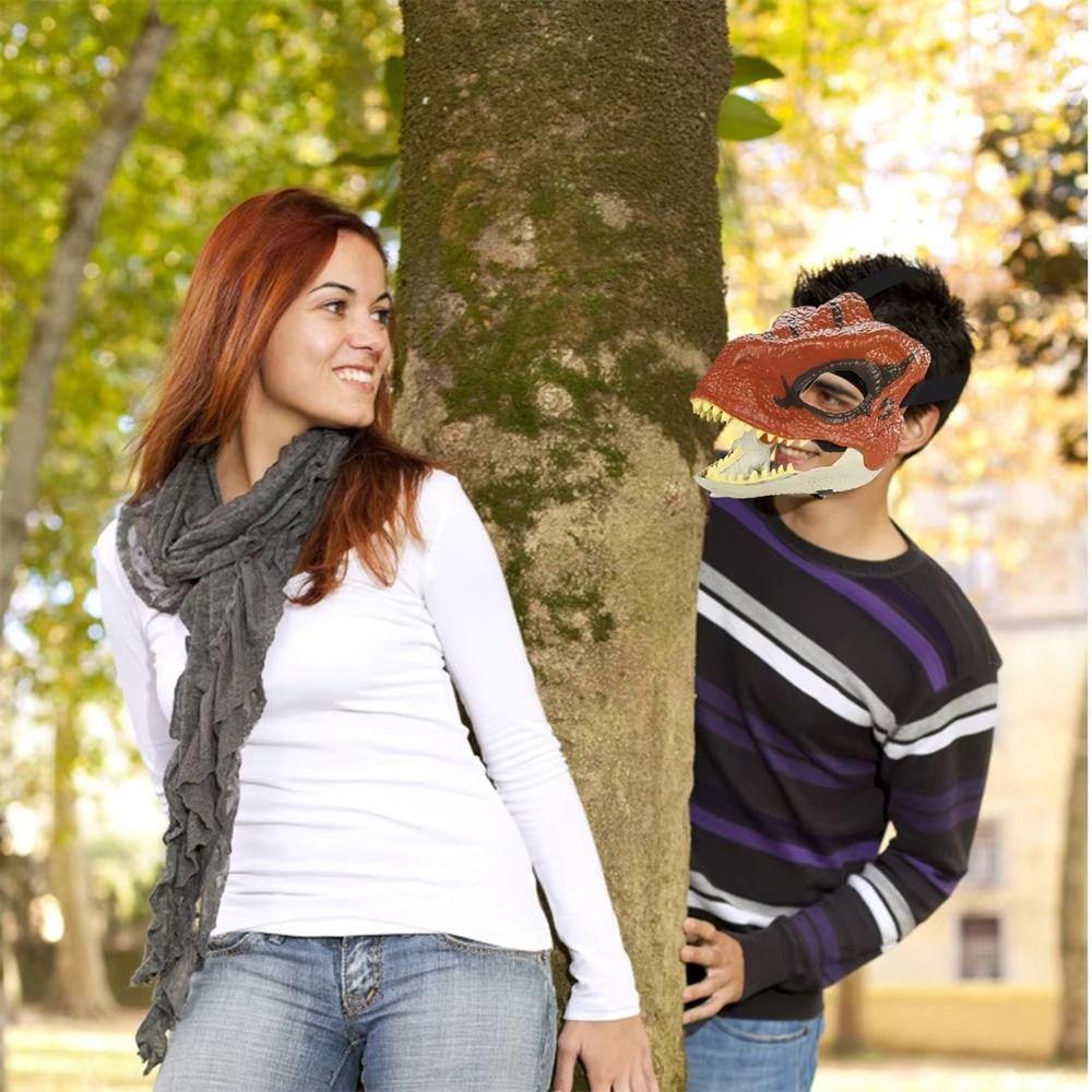 Open Mouth Dinosaur Headgear Moving Jaw Raptor Dino Mask Lifelike Dragon Headwear  for Party