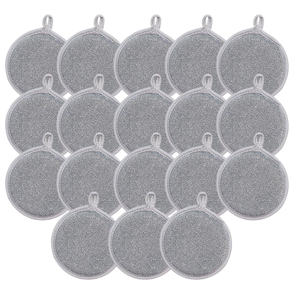 Двухстороннее чистящее средство для кастрюль, тряпки для мытья посуды, многоразовая металлическая чистящая салфетка, встроенная губка для кухонной посуды, кастрюль, сковородок, тряпка для влажной и сухой мытья посуды