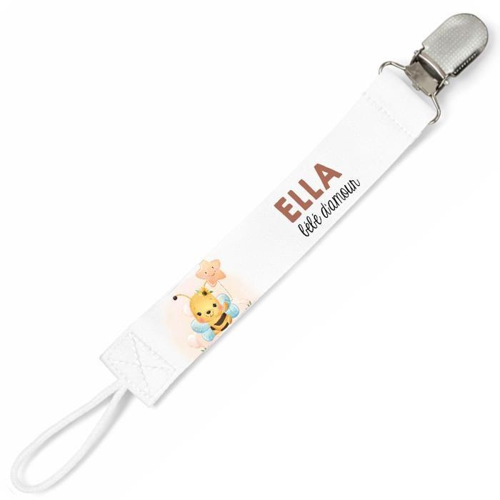 Planetee Attache tétine pour prénom ELLA bébé d'amour Abeille | Attache sucette cadeau naissance