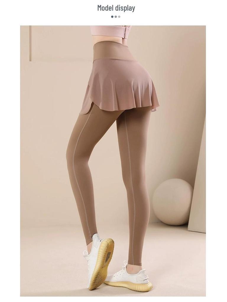 Женские брюки для йоги с высокой талией и юбкой: Осень/Зима, Подтягивающий бедра, Быстросохнущий, Защита от просвечивания, Плотная посадка для бега и танцев