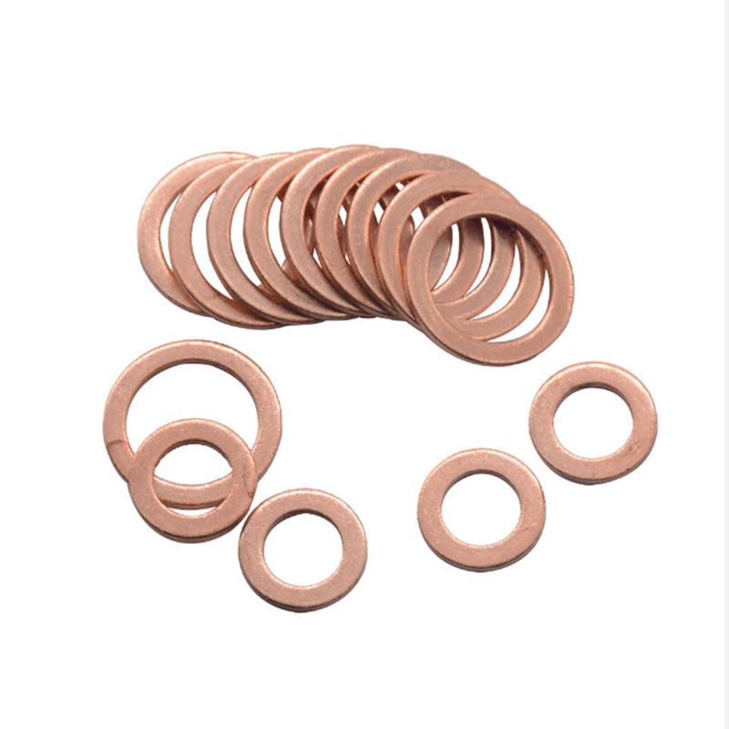 200 Pcs Copper Washer Gasket Nut and Bolt Set Flat Ring Seal Assortment Kit with Box M5/M6/M8/M10/M12/M14 For Sump Plugs Gasket