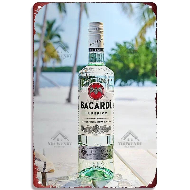 Ретро Bacardi Металлическая детская, Жестяная детская, Плакетка бренда рома, Винтажная тарелка, Настенное украшение, Постер, Бар, Мужская берлога, Шэбби