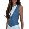 Women Vest Faux Leather Low-cut Sleeveless V Neck Solid Color Slim Fit Button Closure CardiganSoft Breathable Casual