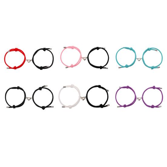 2 шт./компл. Парный браслет с подвеской в виде сердца, Магнитный браслет-шарм 'Любовь' из сплава для пары, Регулируемый веревочный браслет, Ювелирный подарок на День святого Валентина