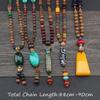 Vintage Lucky Gift Party Ethnic Jewelry Mala Wood Bead Nepal Necklace Horn Fish Pendant Buddhist