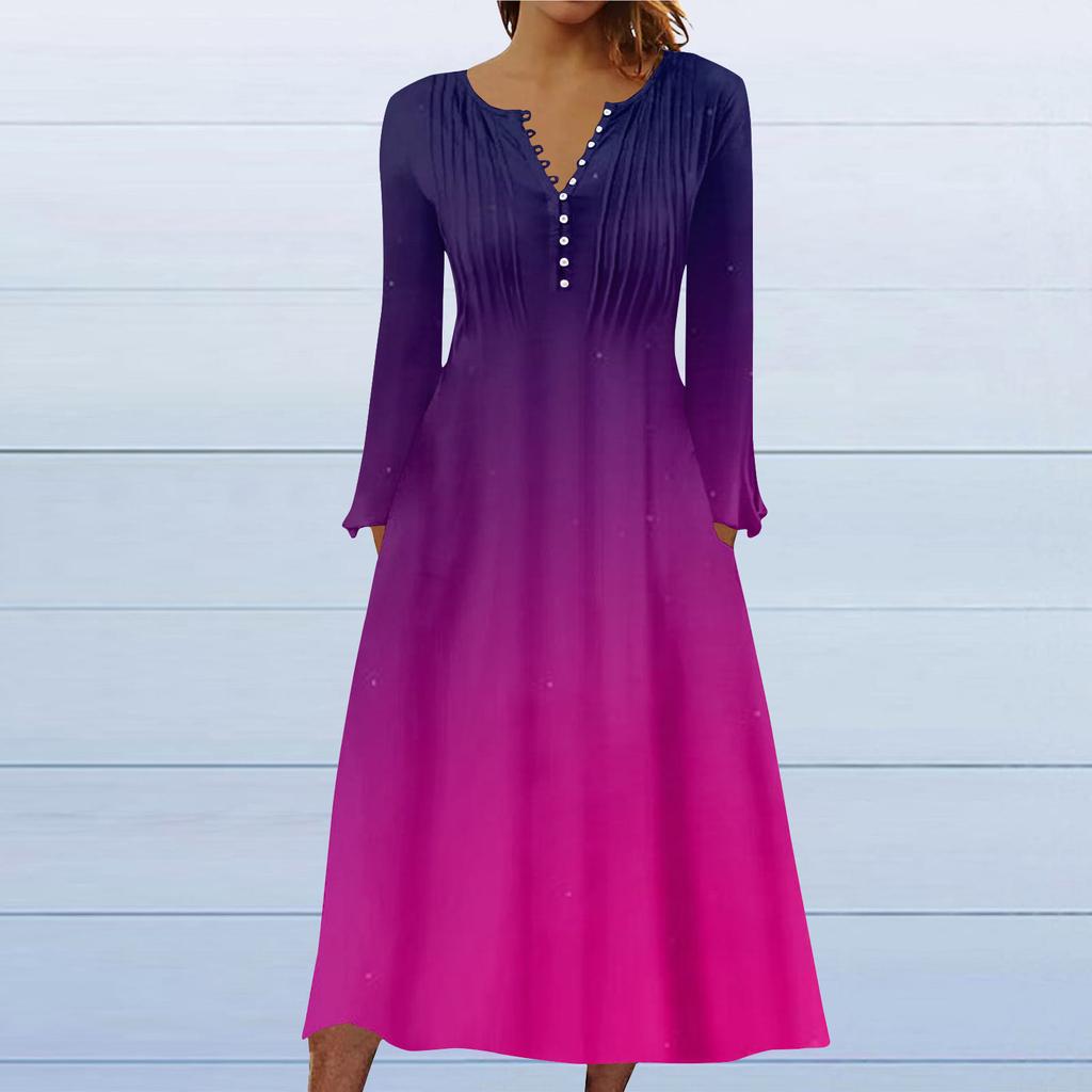 Модное женское повседневное модное однотонное платье с карманами и v-образным вырезом, пуловер с длинными рукавами