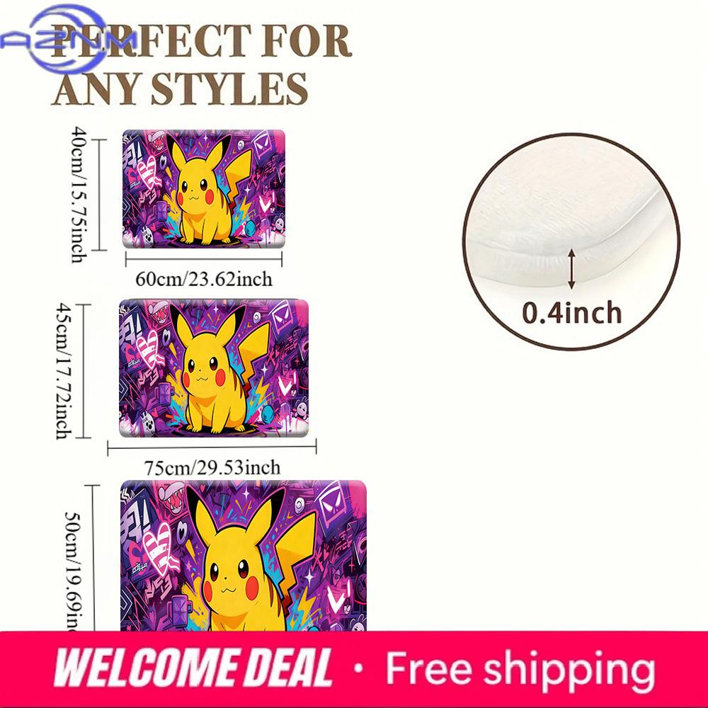 Pokemon Pikachu Graffiti Print Non-Slip Doormat for Home Decor
