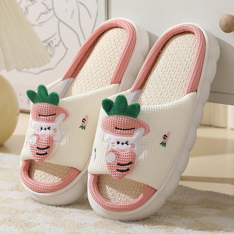 Spring/ Autumn Lovely Frog Home Linen Slippers for Men and Women Couples Non Slip Thick Sole Cool Slippers for Indoor Use