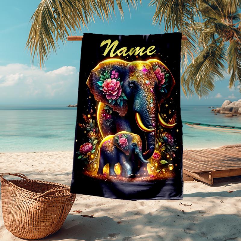 Custom Name Ultra-Soft Beach Towel with Elephant Theme,Ideal for Pool - Camping, Diving - Perfect Travel Essential, Vibrant Beach Towel.