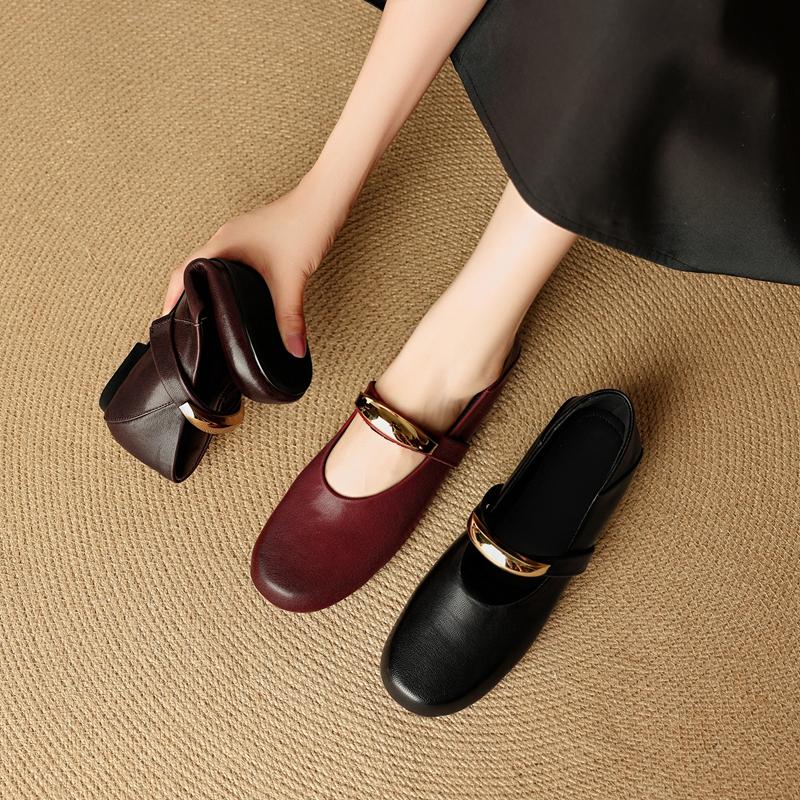 Модная женская новая кожаная овечья кожа круглая голова металлическая фурнитура пряжка ремня мягкая и удобная низкий каблук ретро Мэри Джейн одинарная туфля