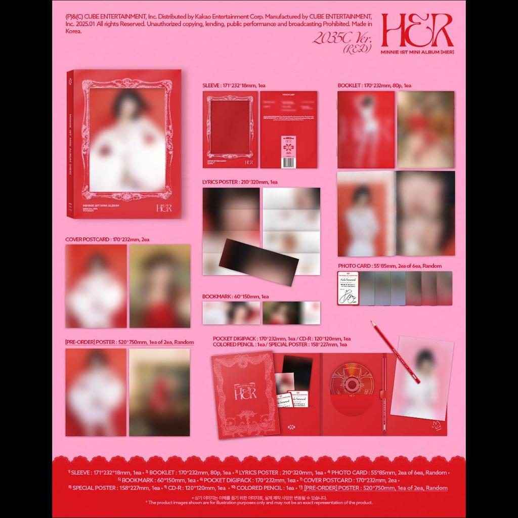 [NO POB] MINNIE ((G)-IDLE) [HER] 1st Mini Album (Red Ver. / Pink Ver.)