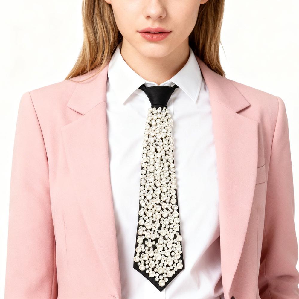 Bew Fashion Черная жемчужная ленивая бабочка для женщин Повседневная деловая рубашка Элегантный галстук-бабочка Роскошный ювелирный аксессуар