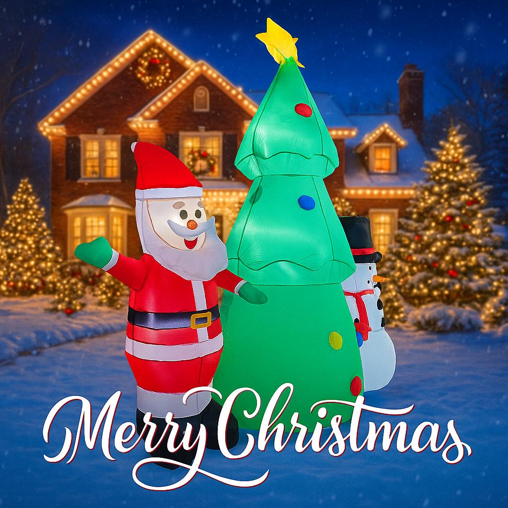 4.92FT Inflatable Christmas Set Santa Tree Snowman Toy Yard Party Decoration Festive Gift LED Lit Xmas Supplies Home Ornament