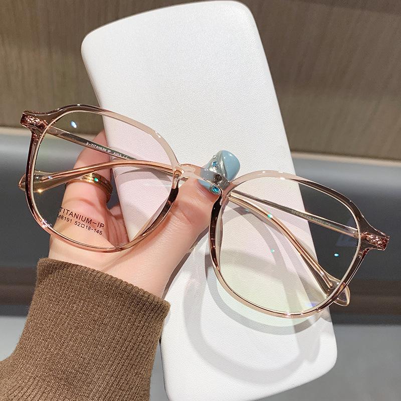Ultra-Light Tr Large Frame Cold Brown Danyang Myopia Glasses Women Can Match Degree Plain Polygon Optical Glasses