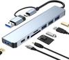 USB-C хаб-разветвитель 8 в 1, 4 порта USB, 1 разъем USB-C, кардридер TF/SD, аудиовыход 3,5 мм, совместим с MacBook Pro, iPad Pro, ноутбуками