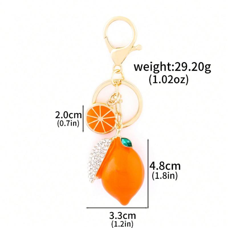 1pc Cute Rhinestone Lemon Shaped Keychain Colorful Fruit Metal Lemon Slice Key Chain Accessory Gift For Mom Friends Lightweight Luxury Accessory