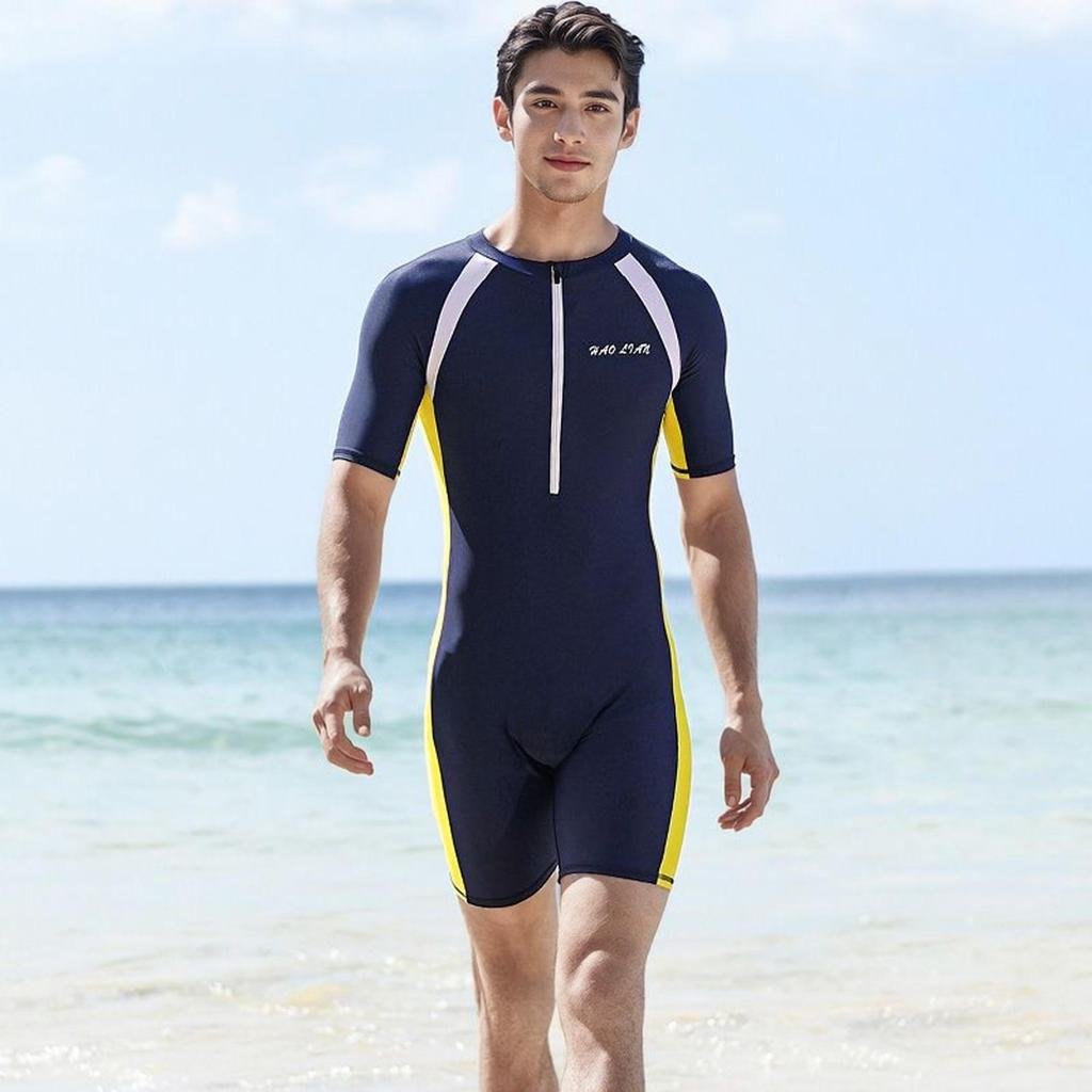 Быстросохнущий консервативный мужской слитный купальник с солнцезащитой