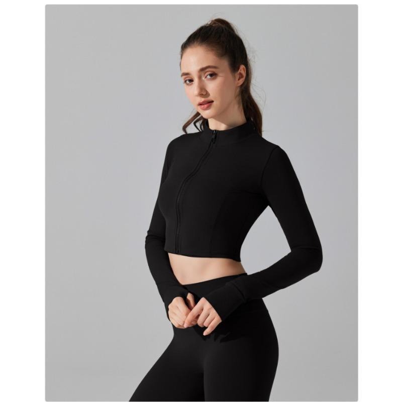 Женский осенний топ для фитнеса с длинным рукавом на молнии для занятий йогой