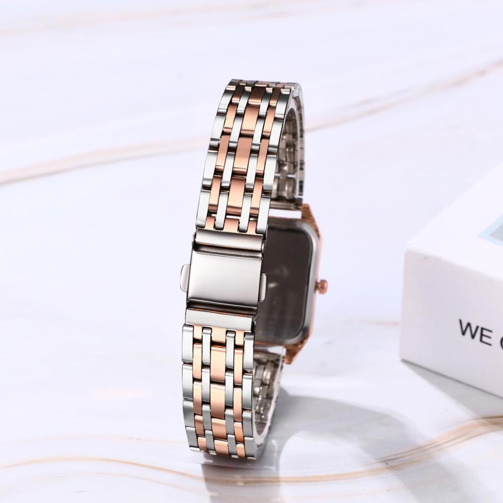 Square Roman Analog Stainless Steel Quartz For Commuting To Work or Fashion Silver Gift for Girlfriend Women's Watch Simple, Stylish, Cute,