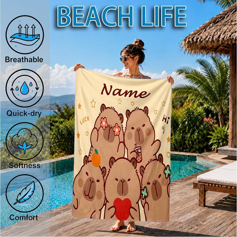 Custom Name Kapibala Beach Towel Microfiber Beach Towel, Lightweight and Quick-Dry, for Summer Travel, Swimming Pool Gift