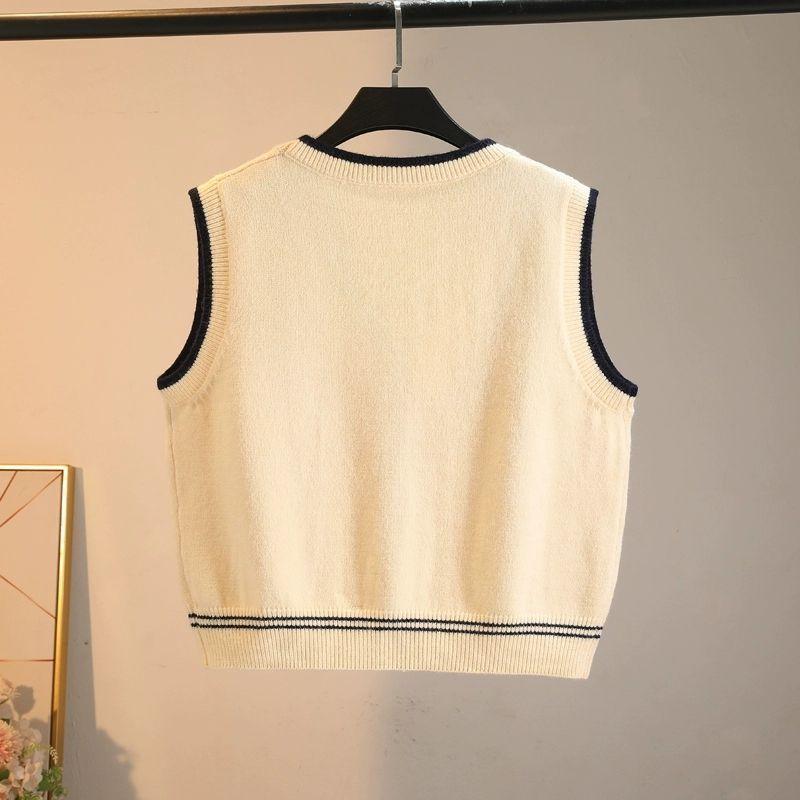 Женский вязаный жилет, кардиган с V-образным вырезом и ромбовидным узором, вышитый жилет, свободный жилет для женщин на весну и осень