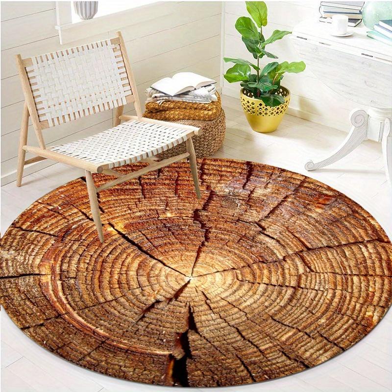 S Wood Grain Round Rug Nonslip Area Rug Office Chair Mat Carpet For Living Room Bedroom Home Decor