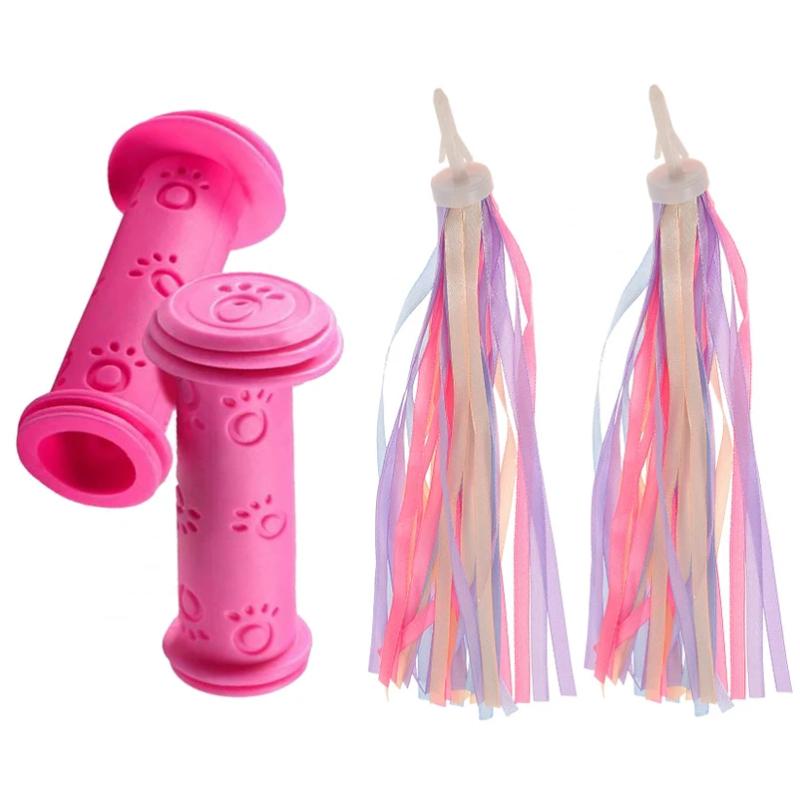 1 пара резиновых ручек на руль велосипеда, противоскользящие, для детей, девочек, мальчиков, руля скутера, цветные ленты для украшения, аксессуары для велосипеда