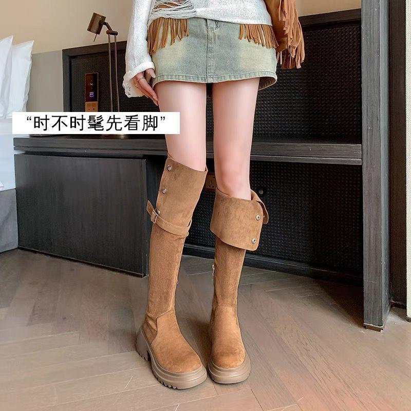 Over-knee Boots Women's Thick Soles 2024 Autumn and Winter New Maillard Two Wear Folded Boots High Boots