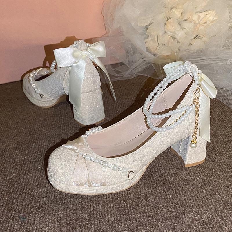 Французская платформа водонепроницаемый стол маленькие туфли Мэри Джейн одиночные женские новые свадебные туфли свадебные туфли подружки невесты высокие каблуки весна и осень