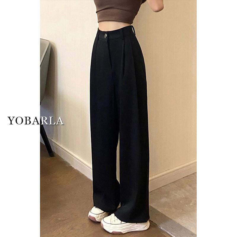 Womens Black Straight Leg Pants High Waist Loose Fit Pear Shapes Plus Size Casual Trousers