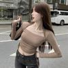 Sexy Square-neck Bottoming Shirt for Women Niche Autumn Wear Long-sleeved T-shirt Slim Drawstring Top Trendy